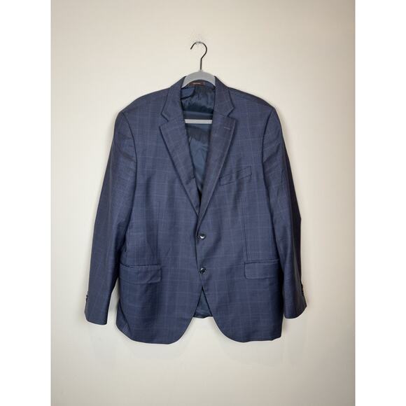Peter Millar Blazer 100% Wool Blue Houndstooth Sport Coat Jacket 44R - Picture 1 of 8